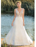 V Neck Ivory Lace Organza Stunning Wedding Dress